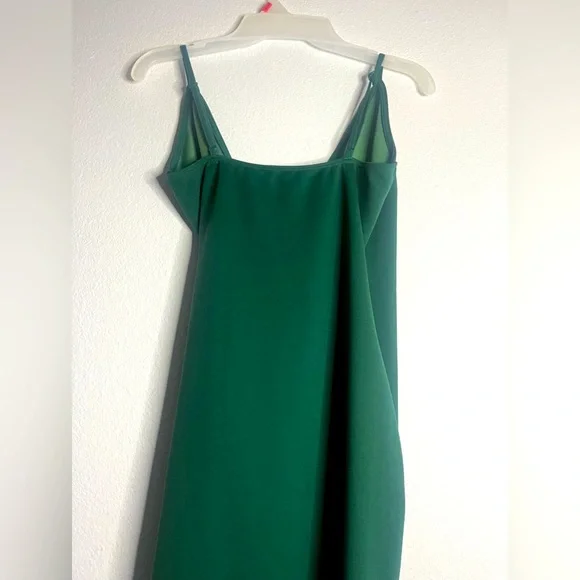 sachin and babi light blue dress Emerald Green Satin Evening Dress: Deep V-neck, Open Back Formal Gown main image 1
